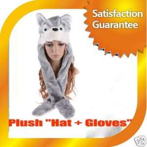 HOT SELL Grey Wolf Fancy Dress Costume Hat Cap Gloves  