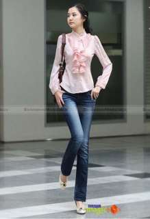 Women Fashion Long Sleeve Stand Collar Shirt Blouse Top Ruffle 3 