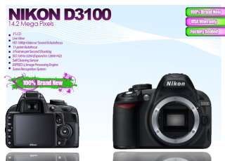 New Nikon D3100 SLR Camera + 4 Lens Kit, 2 VR 18 55, 55 200 VR +24GB 