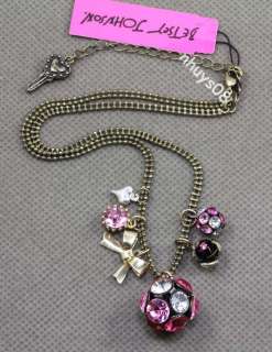 Free Ship Betsey Johnson crystal Pink Key Necklaces Bracelets  