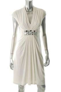Maggy London Ivory Cocktail Dress Embellished Ruched 4  