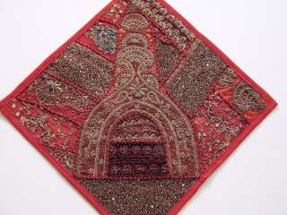 , Tribal, Red Indian Sari Patchwork Decorative Toss Throw Pillow 