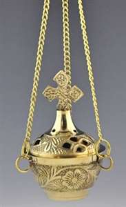   Carved Brass Hanging Censer Burner, church incense vestment altar