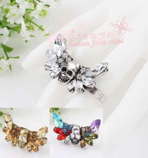 Stylish Mix Style Rhinestone Ghost Head Double Finger Rings  
