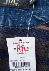 Ralph Lauren Mens RRL denim vest xl nwt $450 double rl  