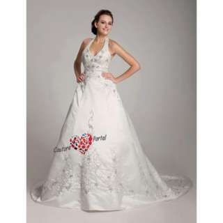 line Halter Court Train Embroidery Wedding Dress  
