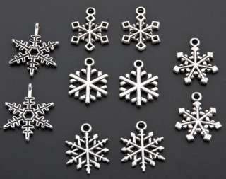 50 Assorted Tibetan Silver Christmas Snowflake Charms  
