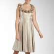    Rosette Neckline Dress w/Pleated Skirt  