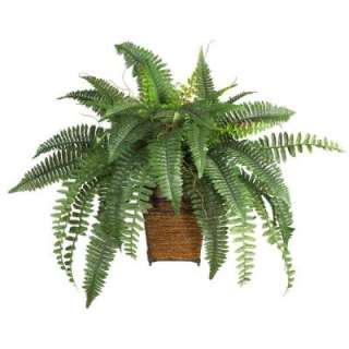Nearly Natural 23 in. Boston Fern Silk Plant with Wicker Basket 6549 