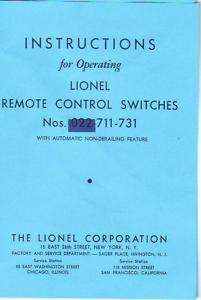 LIONEL PREWAR No.711 731 INSTRUCTIONS for T RAIL SWITCH  