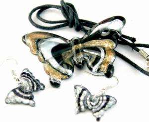 G2584 Black Butterfly Murano glass Necklace Earring set  