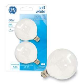 GE 60 Watt Soft White G16.5 Globe Incandescent Light Bulb (2 Pack 