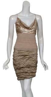   Sequin Drape Ruched Crinkle Fitted Cocktail Eve Dress 4 NEW  