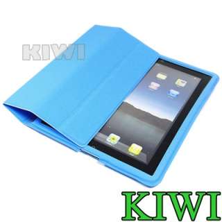 LCD +Aqua Blue Slim Leather MICROFIBER Cover for iPad 2  
