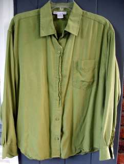   100% SILK Jersey Long Sleeve Blouse Top Shirt XL Misses VGC  