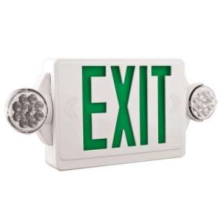   White Exit Sign with Green Stencil and LED Emergency Light Combo