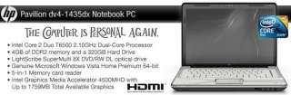 HP Pavilion dv4 1435dx Refurbished Notebook PC   Intel Core 2 Duo 