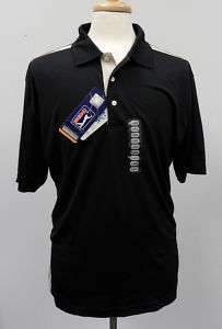 PGA Tour Mens Polo Polyester Golf Shirt Blk/Cream XL  