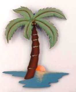 Tropical Palm Tree Sun With Coastal Sunset Metal Wall Art Decor  
