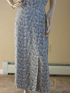 FLAX 04 Thinking Tropics BLUE SWEET PEA Rayon BUTTON WRAP Skirt S/M 