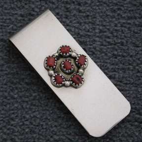 Navajo Sterling Silver Coral Money Clip Clips NEW   