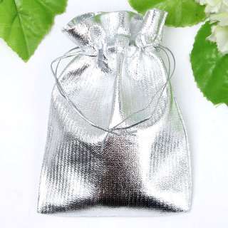 100 9X12cm Silver Jewelry Gift Bags Package of 100 pieces Ribbon 