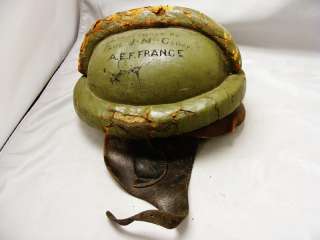   1918 WWI Captured German Soldier Aviation Crash Helmet ~ A.E.F France