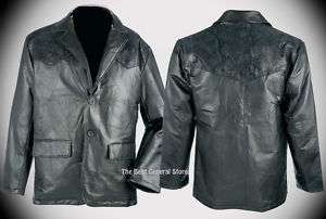 Western Style Leather Sport Coat Jacket Black Mens NEW  