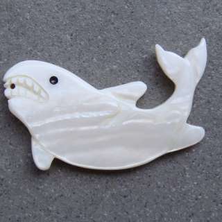s0083 White Handmade Carved Shark Shell Pendant Bead  