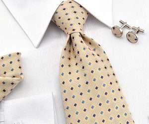   LANG khaki Geometric silk Classic Mens Tie Necktie set Cufflinks Hanky