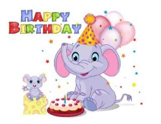 Custom Made T Shirt Happy Birthday Elephant Mouse Cheese Balloons 