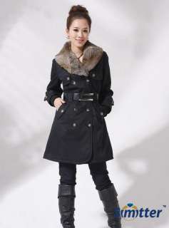   SLIM FIT WOMENS DOUBLE BREASTED TRENCH COAT/JACKET FUR COLLAR GIRDLE