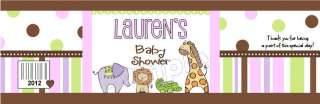 32 BABY SHOWER WATER BOTTLE Label Wrapper SAFARI JUNGLE ANIMAL Zoo 