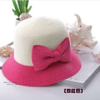 596 3 Girls Fashion Bow Knot Straw Cap Summer Hat  