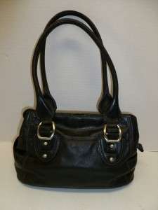 Authentic Fossil Black Leather Ladies Handbag Satchel with Key  