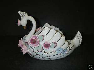 Chikusa Occupied Japan Figural Swan Dish Porcelain Gold  