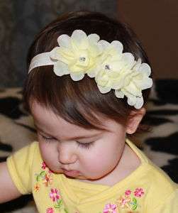 Baby Girl Triple Small Ivory Cream Flower Rose Headband  