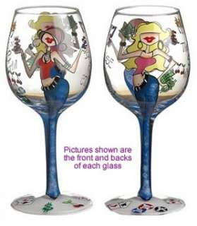 New in Gift Box Bottoms Up Fun Hand Painted Wine Glass  
