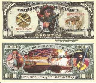 Pirates Captain Kidd One Million Gold Doubloons x 4 Paper Dollar Bill 