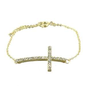   Bracelet For Women With Small Cross Link Covered in Clear Crystals