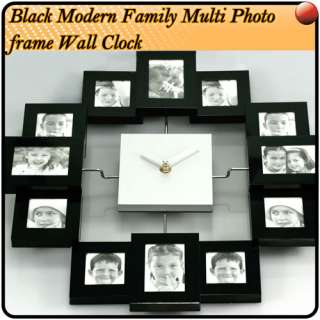Pro Large Modern Multi Photo Frame Wall Clock Black UK  