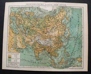 1893.Orig.Geographical Map.CARTA FISICA DELLASIA ASIEN  