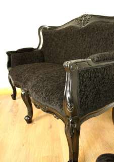 French Style Furniture Black 2 Seater Settee Loveseat  