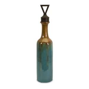 IMAX Round Turquoise And Golden Brown Ceramic Vase With Metal Stopper 