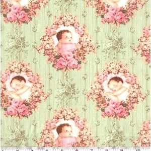  45 Wide Tender Moments Babies Green Fabric By The Yard 