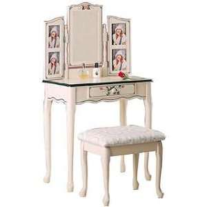 Vanities Traditional Vanity With Hand Painting And Stool With Fabric 