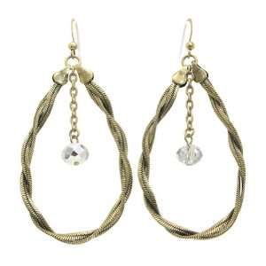 Burnish Gold Twisted Chain Fashion Earrings with Center Dangle Tear 