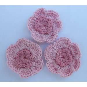  20pc Pink Two Layer Handmade Crochet Flower Applique 