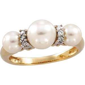   50 14K Yellow Gold Freshwater Cultured Pearl And Diamond Ring Jewelry