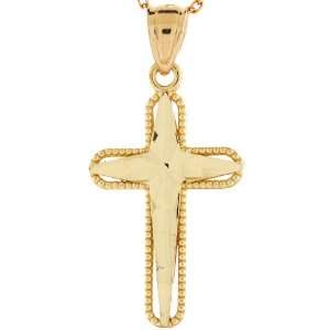   Solid Gold Diamond Cut Cross Religious Catholic Charm Pendant Jewelry